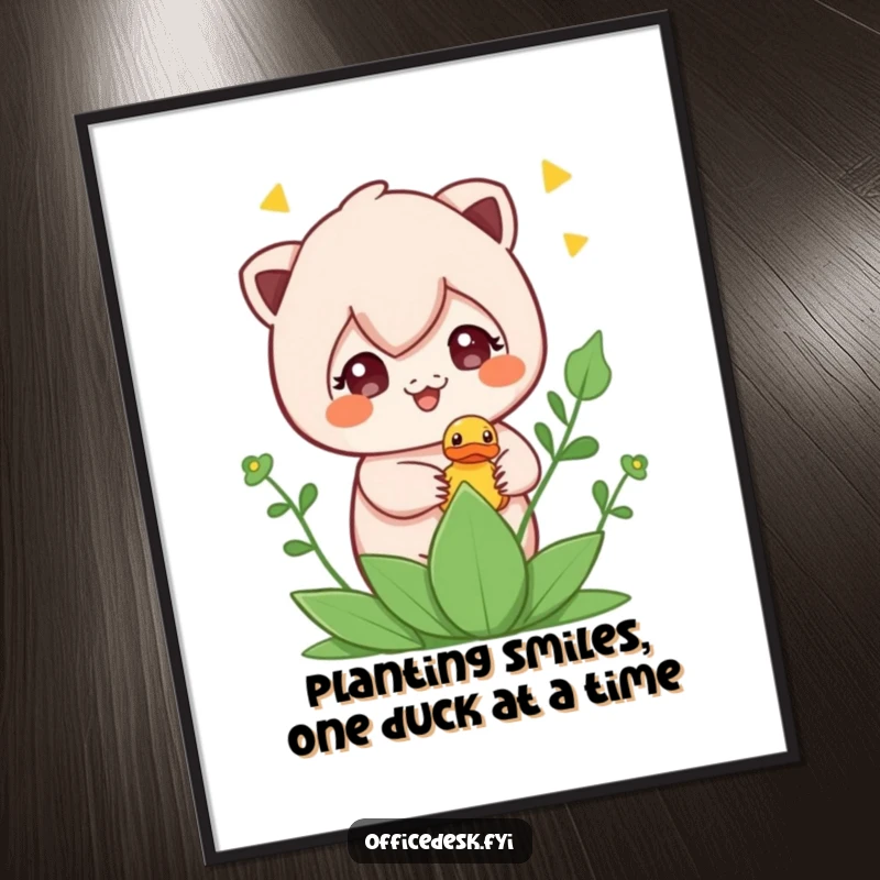 Funny Free Printable Wall Art: Mischievous Character Hiding Rubber Ducky in a Plant Pot