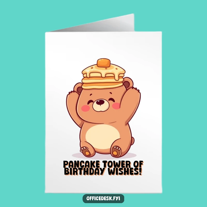 Free Printable Birthday Card: Funny Clumsy Bear Pancake Hat - Downloadable Laughs!