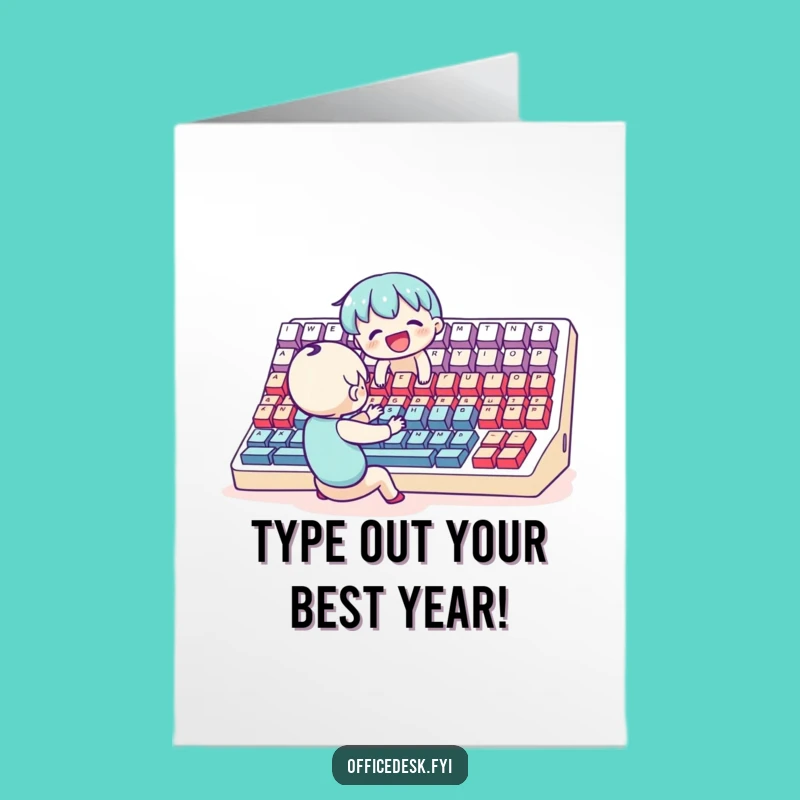 Free Printable Birthday Card: Joyful Typist Character for Techie Celebrations