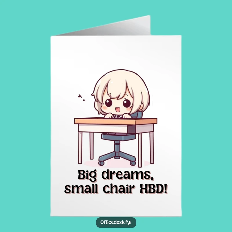 Free Printable Birthday Card: Tiny Chair Struggle Funny Character Card Downloadable Gift