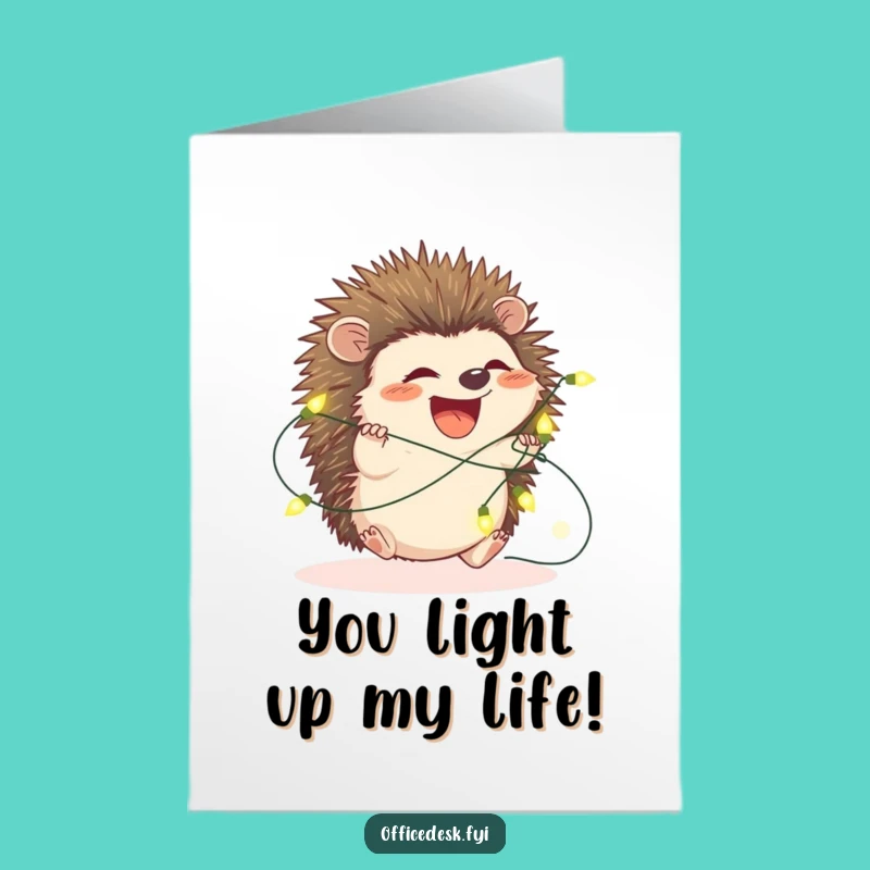 Free Printable Funny Hedgehog Birthday Card: Fairy Light Chaos Laugh Gift
