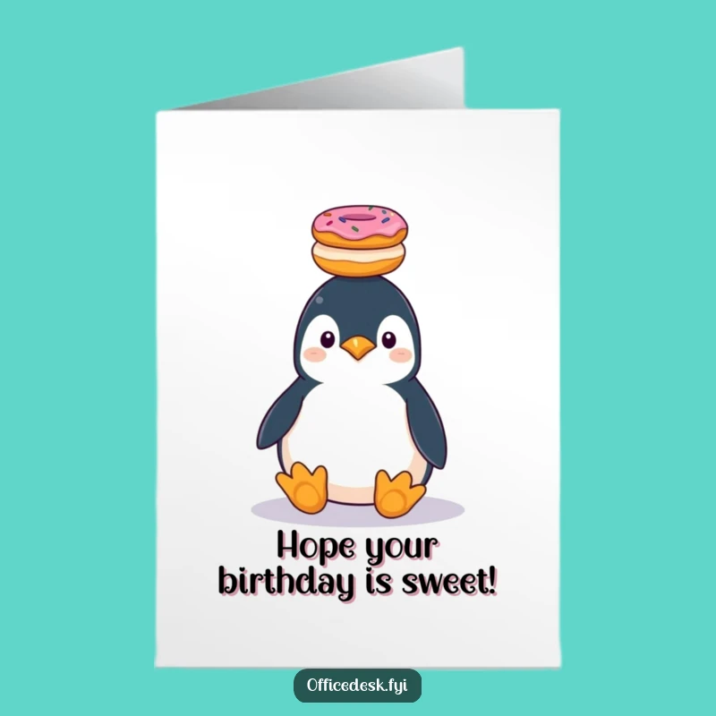 Free Printable Penguin Birthday Card: Funny Donut Penguin Greeting, Perfect Downloadable Gift
