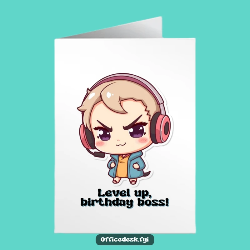 Funny Free Printable Birthday Card: Gamer Character's Big Headset Birthday Bash!