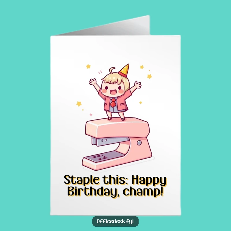 Free Printable Birthday Card: Stapler Dancer Character Funny Downloadable Gift
