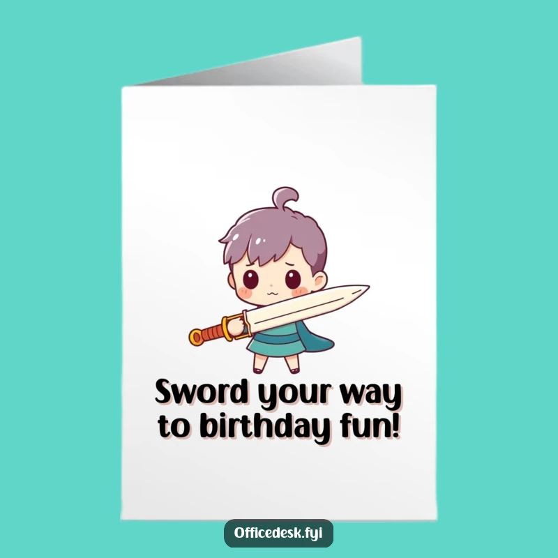 Free Printable Birthday Card: Paperclip Knight Character Funny Downloadable Gift