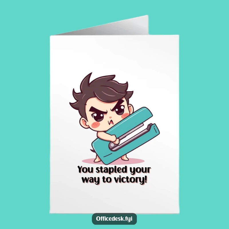 Free Printable Congrats Card: Stapler Wrestler - Determined Downloadable Gift