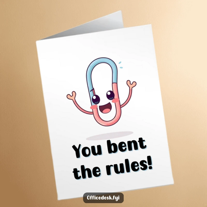Funny Free Printable Congratulations Card: A paperclip character joyfully twisting into a comical shape to express excitement.