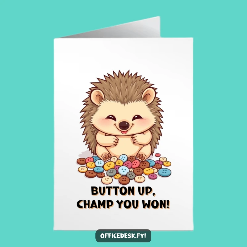 Free Printable Hedgehog Card: Funny Congrats Downloadable Gift for Button Enthusiasts