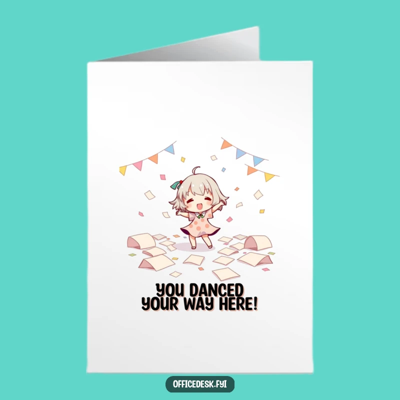 Free Printable Congrats Card: Dancing Party, Scattered Papers, Humorous Downloadable Gift