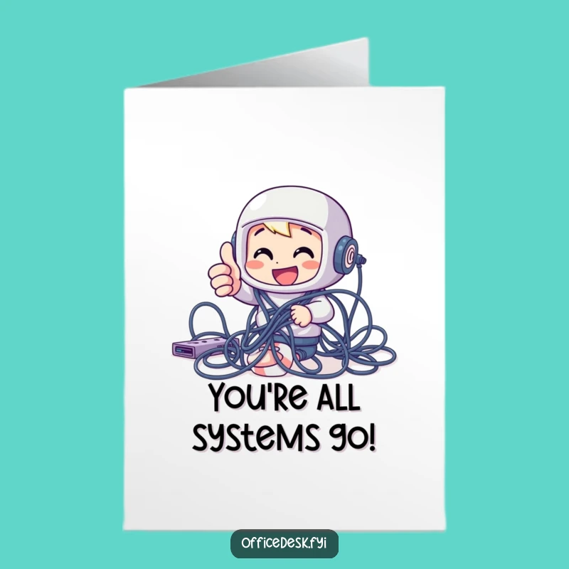 Free Printable Congrats Card: Thumbs Up Amidst Cable Chaos