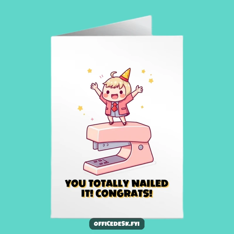 Free Printable Congrats Card: Stapler Dancer Character Funny Downloadable Gift
