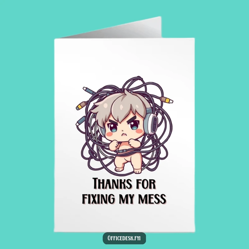 Free Printable Thank You Card: Funny Cable Tamer Expressing Gratitude