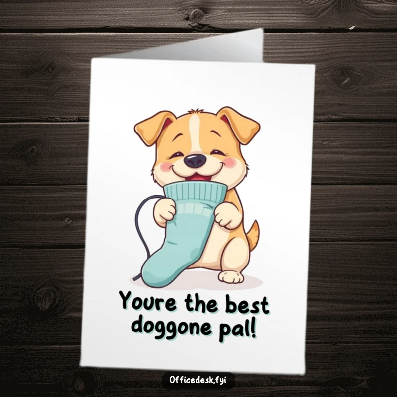 Funny Free Printable Thank You Card: Dog ironing sock with nose, helpful gesture, downloadable art.