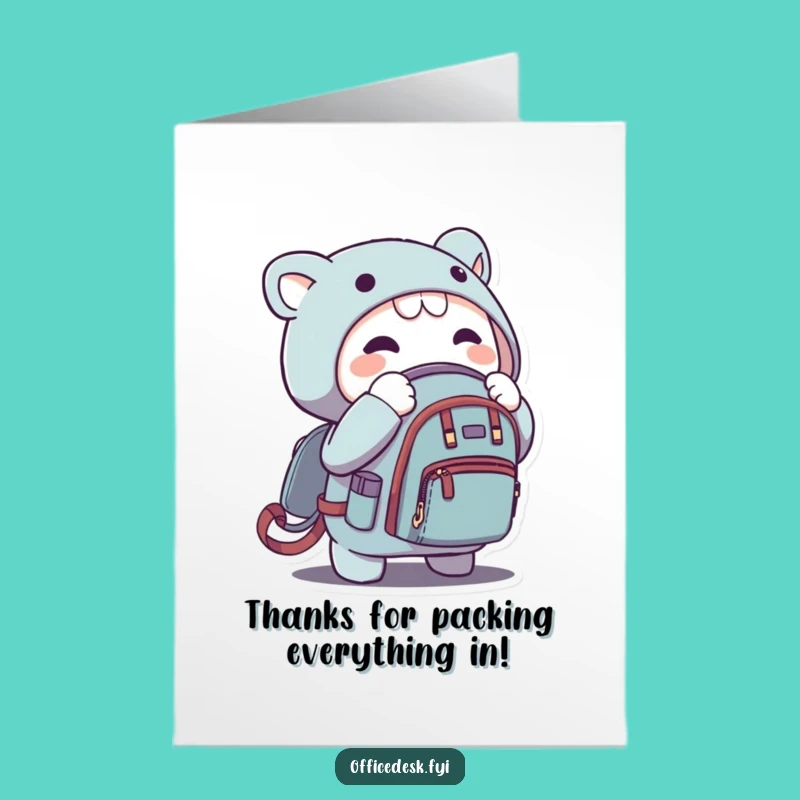 Free Printable Thank You Card: Zippy Backpack Character Funny Downloadable Gift