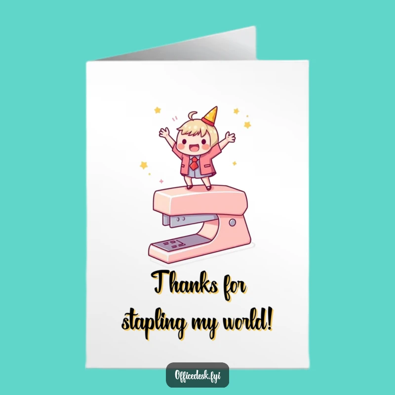Free Printable Thank You Card: Stapler Dancer Character Funny Downloadable Gift