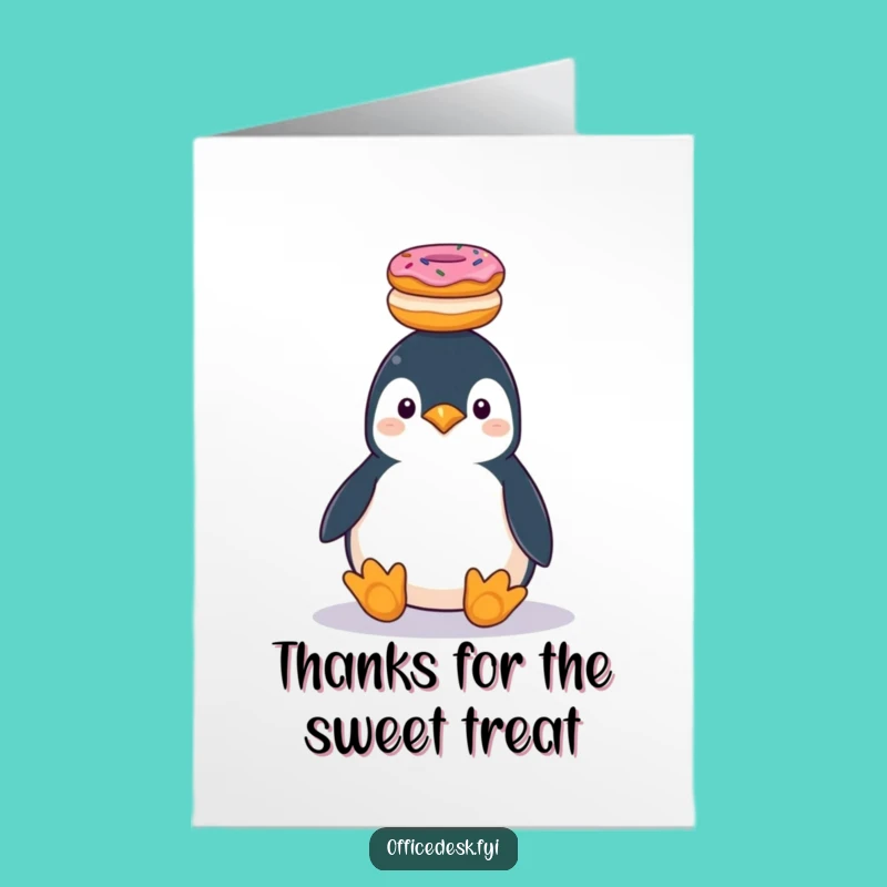 Free Printable Penguin Thank You Card: Funny Donut Penguin Greeting, Heartfelt Downloadable Gift