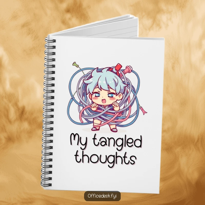 Funny Character Notebook: A determined character untangling a giant knot of cables, perfect for jotting down solutions.
