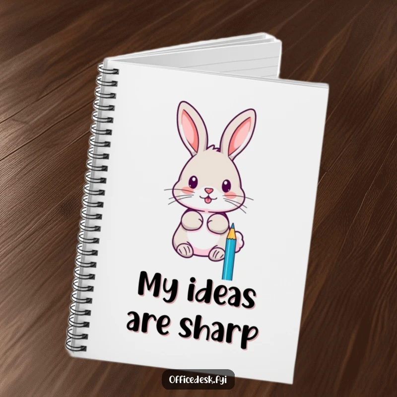 Funny notebook featuring a focused rabbit sharpening pencils with extreme precision, ideal for jotting down meticulously organized creative thoughts.