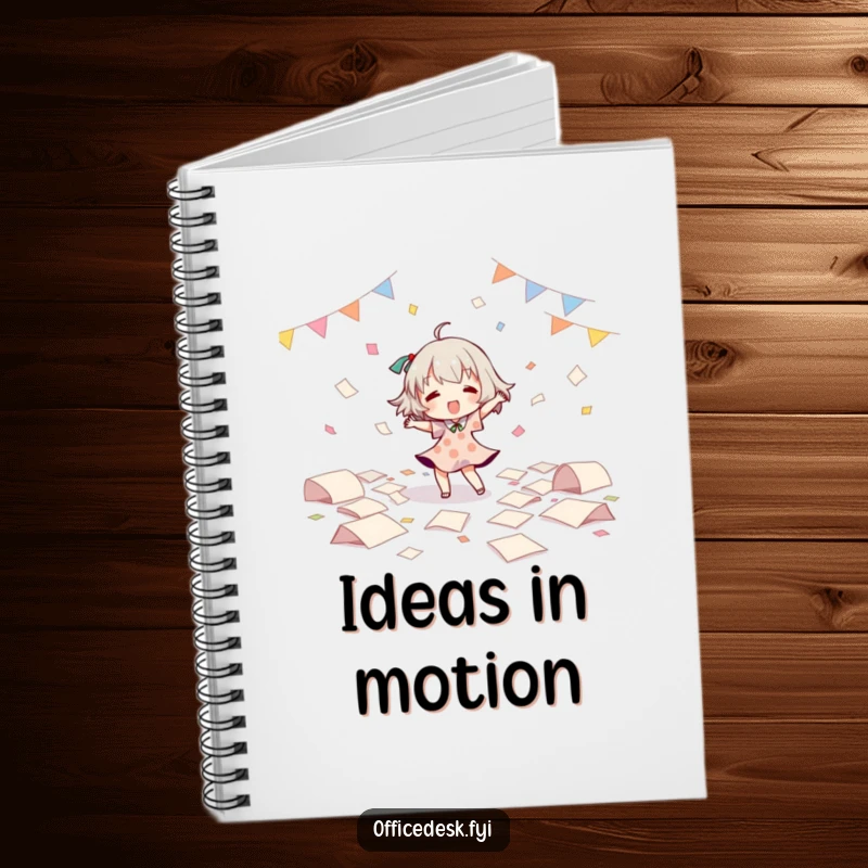 Funny Notebook: Character dancing joyfully among scattered papers, inspiring creativity and spontaneous fun. A practical funny gift.