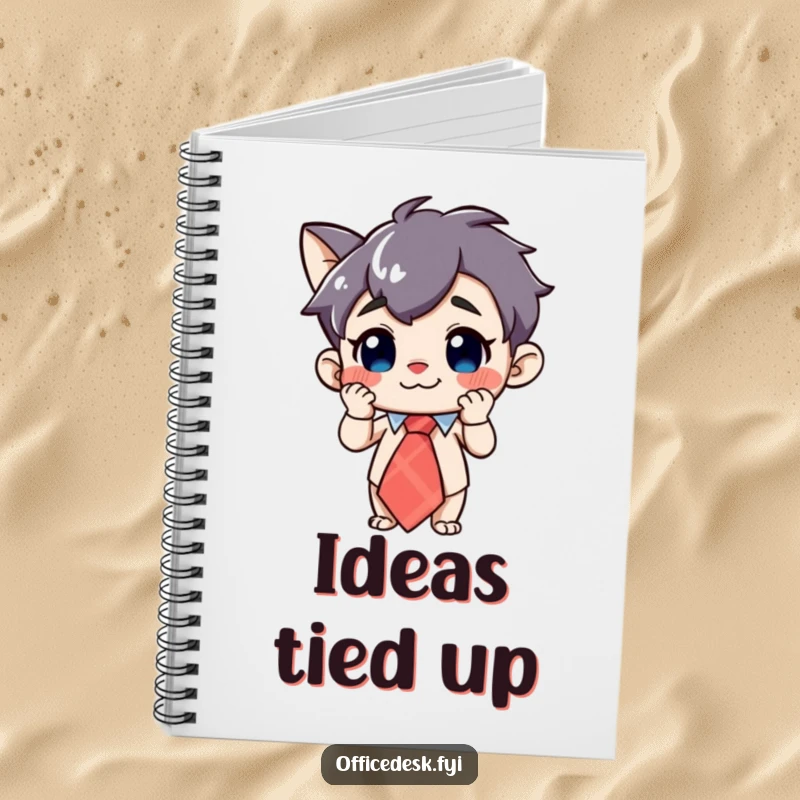 Funny Character Notebook: A curious character with a grin, adjusting a large, whimsical tie, perfect for jotting notes.