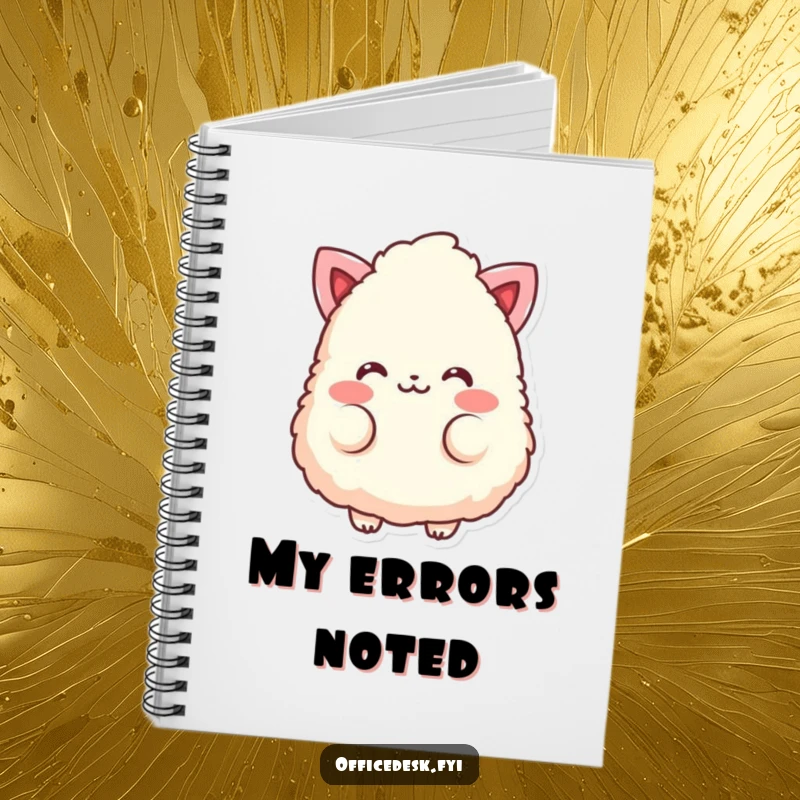 Funny notebook with a fluffy eraser character blushing with rosy cheeks, perfect for jotting down sweet notes.