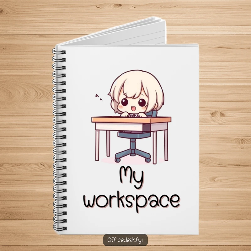 Funny notebook with a small character comically trying to fit into a tiny chair, ideal for journaling daily struggles.