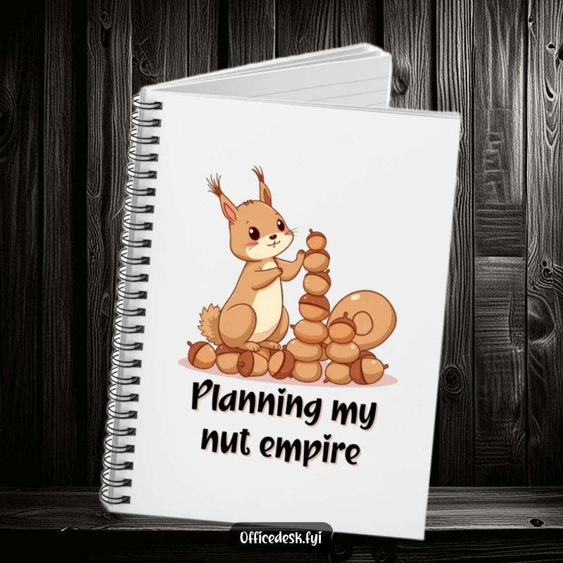 Funny Squirrel Acorn Notebook: A determined squirrel stacking acorns, ideal for jotting down plans and ambitious ideas humorously.