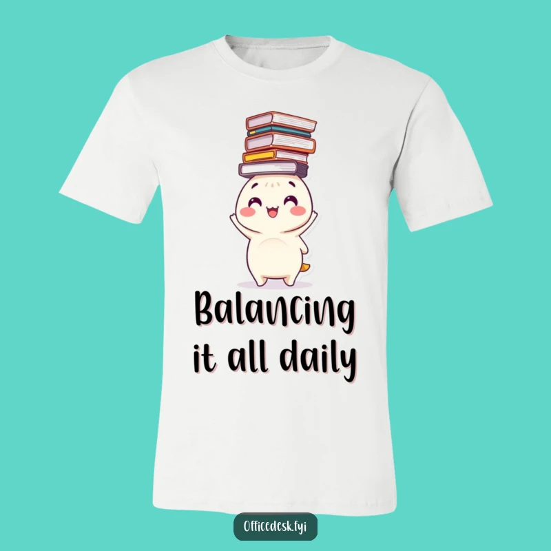 Funny File Balancing T-Shirt - Happy Character's Organized Chaos Tee