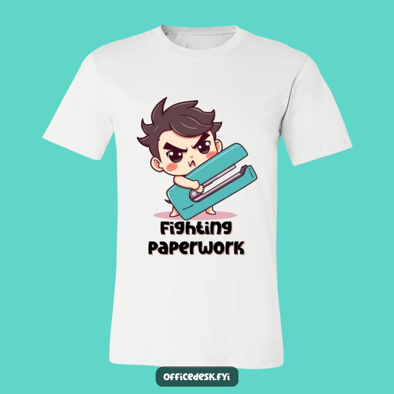 Funny Stapler Wrestling T-Shirt: Determined Character's Hilarious Struggle
