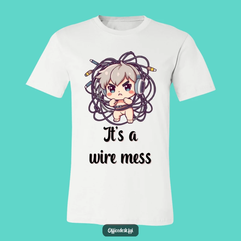 Funny Cable Wrangler T-Shirt: Determined Character Conquering Cord Chaos, Great Funny Gift