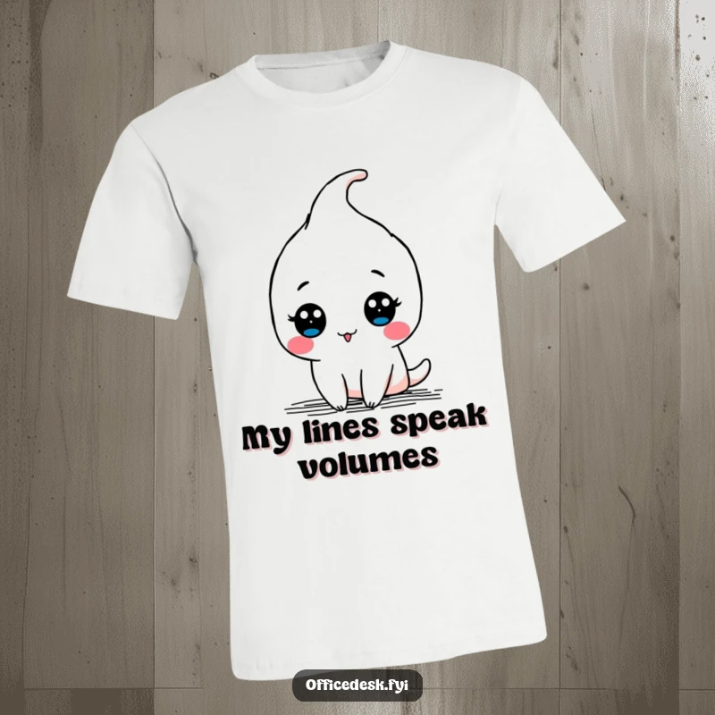 Funny t-shirt featuring a kawaii pen character joyfully drawing a doodle with a flourish, celebrating artistic expression.