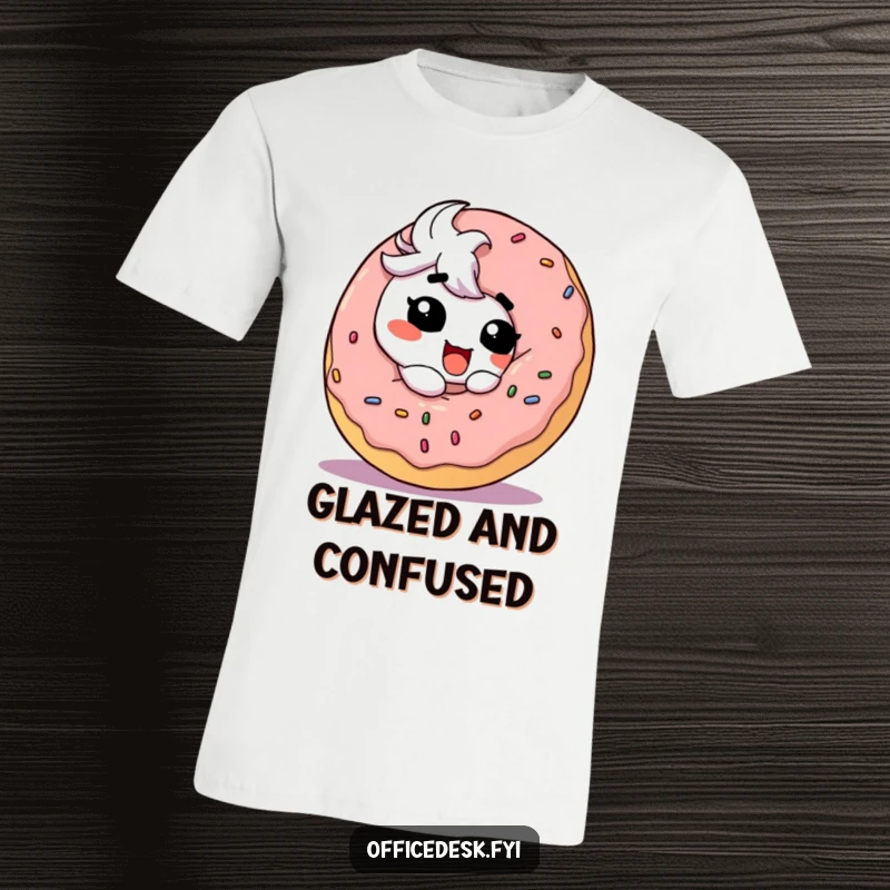 Funny T-Shirt: A joyful, goofy character eagerly biting into an oversized, frosted donut, expressing pure food bliss.