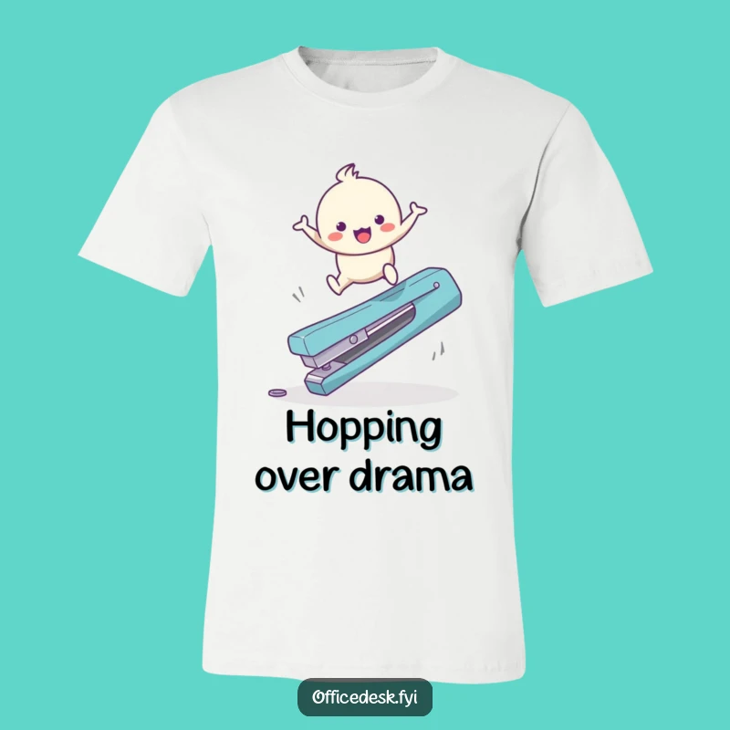 Funny Office Acrobat T-Shirt: Happy Character Leaping Stapler, Great Funny Gift
