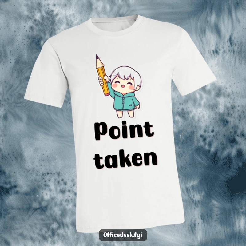 Funny t-shirt with a tiny character holding a perfectly sharpened pencil, celebrating preparedness and achievement. Great gift for students.