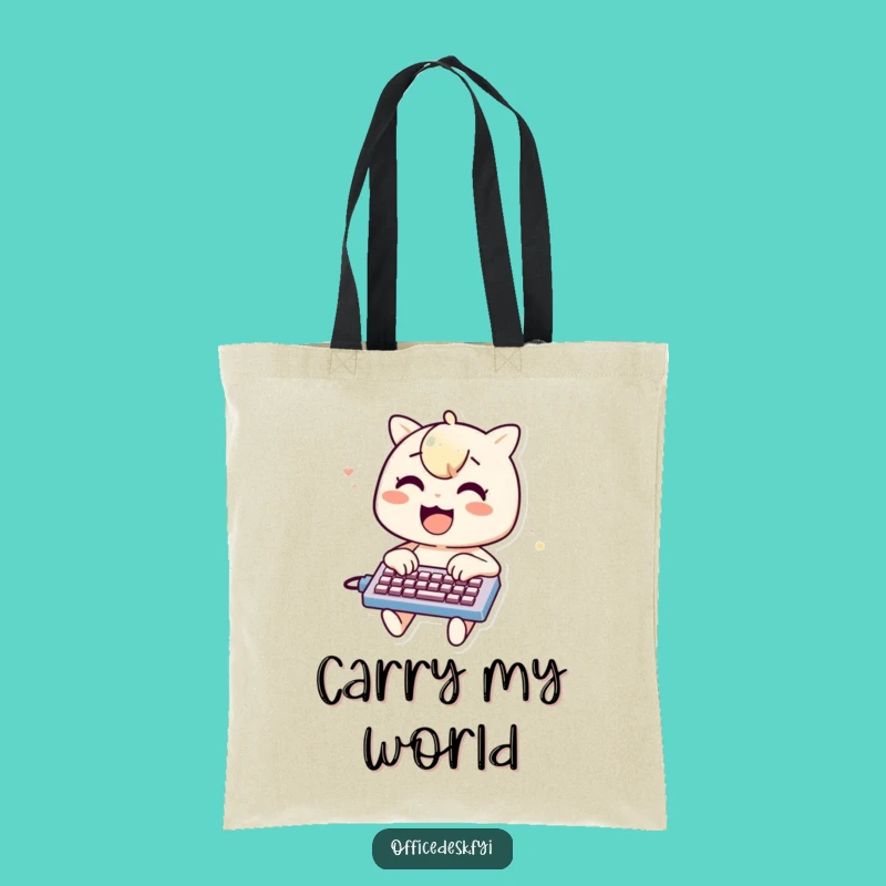 Typing Fun Tote Bag: Cheerful Character on Mini Keyboard, Practical Funny Gift